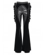 Eva Lady Black Gothic Flower Faux Leather Velvet Flared Pants for Women