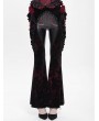 Eva Lady Black and Red Gothic Flower Faux Leather Velvet Flared Pants for Women