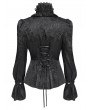 Eva Lady Black Vintage Gothic Jacquard Lace Paneled Long Sleeve Shirt for Women