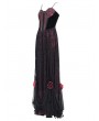 Eva Lady Red Gothic Floral Lace Velvet Beaded Long Slip Party Dress