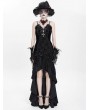 Eva Lady Black Gothic Embroidered Irregular Ruffled Velvet High-Low Dress