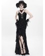 Eva Lady Black Gothic Embroidered Irregular Ruffled Velvet High-Low Dress