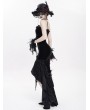 Eva Lady Black Gothic Embroidered Irregular Ruffled Velvet High-Low Dress
