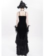 Eva Lady Black Gothic Embroidered Irregular Ruffled Velvet High-Low Dress