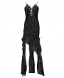 Eva Lady Black Gothic Embroidered Irregular Ruffled Velvet High-Low Dress