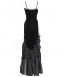 Eva Lady Black Gothic Embroidered Irregular Ruffled Velvet High-Low Dress