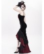 Eva Lady Red Gothic Embroidered Irregular Ruffled Velvet High-Low Dress