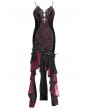Eva Lady Red Gothic Embroidered Irregular Ruffled Velvet High-Low Dress