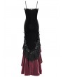 Eva Lady Red Gothic Embroidered Irregular Ruffled Velvet High-Low Dress