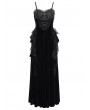 Eva Lady Black Gothic Lace Spliced Velvet Tassel Long Slip Dress
