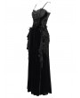 Eva Lady Black Gothic Lace Spliced Velvet Tassel Long Slip Dress