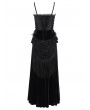 Eva Lady Black Gothic Lace Spliced Velvet Tassel Long Slip Dress