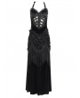 Eva Lady Black Sexy Gothic Halter Ruched Hollow Out Velvet Maxi Dress