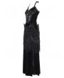 Eva Lady Black Sexy Gothic Halter Ruched Hollow Out Velvet Maxi Dress