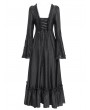 Eva Lady Black Vintage Gothic Embroidered Lace Ruffled Bell Long Sleeve Maxi Dress