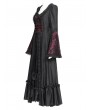 Eva Lady Red Vintage Gothic Embroidered Lace Ruffled Bell Long Sleeve Maxi Dress