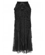 Eva Lady Black Gothic Beaded Embroidered Floral Layered Mesh Long Skirt