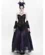 Eva Lady Black and Purple Gothic Beaded Embroidered Floral Layered Mesh Long Skirt