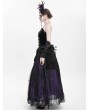 Eva Lady Black and Purple Gothic Beaded Embroidered Floral Layered Mesh Long Skirt