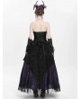 Eva Lady Black and Purple Gothic Beaded Embroidered Floral Layered Mesh Long Skirt