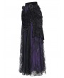 Eva Lady Black and Purple Gothic Beaded Embroidered Floral Layered Mesh Long Skirt