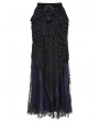 Eva Lady Black and Purple Gothic Beaded Embroidered Floral Layered Mesh Long Skirt