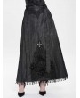 Eva Lady Black Gothic Cross Chain Pleated Wrap High Waist Long Skirt