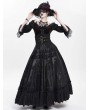 Eva Lady Black Gothic Double Buckle Belt Embroidered Lace Maxi Skirt