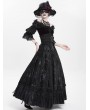 Eva Lady Black Gothic Double Buckle Belt Embroidered Lace Maxi Skirt