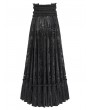 Eva Lady Black Gothic Double Buckle Belt Embroidered Lace Maxi Skirt
