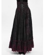 Eva Lady Black and Red Gothic Double Buckle Belt Embroidered Lace Maxi Skirt