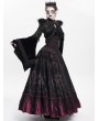 Eva Lady Black and Red Gothic Double Buckle Belt Embroidered Lace Maxi Skirt