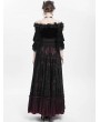 Eva Lady Black and Red Gothic Double Buckle Belt Embroidered Lace Maxi Skirt