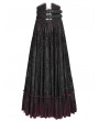 Eva Lady Black and Red Gothic Double Buckle Belt Embroidered Lace Maxi Skirt