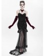 Eva Lady Black Gothic Beading Velvet Mesh Splicing Long Slip Party Dress