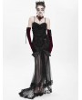 Eva Lady Black Gothic Beading Velvet Mesh Splicing Long Slip Party Dress