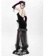 Eva Lady Black Gothic Beading Velvet Mesh Splicing Long Slip Party Dress
