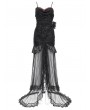 Eva Lady Black Gothic Beading Velvet Mesh Splicing Long Slip Party Dress