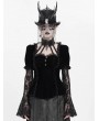 Eva Lady Black Gothic Lace Paneled Puff Sleeve Velvet Shirt for Women