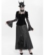Eva Lady Black Gothic Lace Paneled Puff Sleeve Velvet Shirt for Women