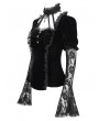 Eva Lady Black Gothic Lace Paneled Puff Sleeve Velvet Shirt for Women
