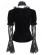 Eva Lady Black Gothic Lace Paneled Puff Sleeve Velvet Shirt for Women