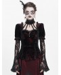 Eva Lady Red Gothic Lace Paneled Puff Sleeve Velvet Shirt for Women