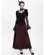 Eva Lady Red Gothic Lace Paneled Puff Sleeve Velvet Shirt for Women