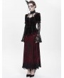 Eva Lady Red Gothic Lace Paneled Puff Sleeve Velvet Shirt for Women