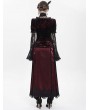 Eva Lady Red Gothic Lace Paneled Puff Sleeve Velvet Shirt for Women