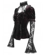 Eva Lady Red Gothic Lace Paneled Puff Sleeve Velvet Shirt for Women