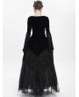 Eva Lady Black Gothic Lace Applique Flared Sleeve Velvet Top for Women
