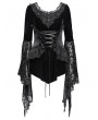 Eva Lady Black Gothic Lace Applique Flared Sleeve Velvet Top for Women