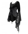 Eva Lady Black Gothic Lace Applique Flared Sleeve Velvet Top for Women